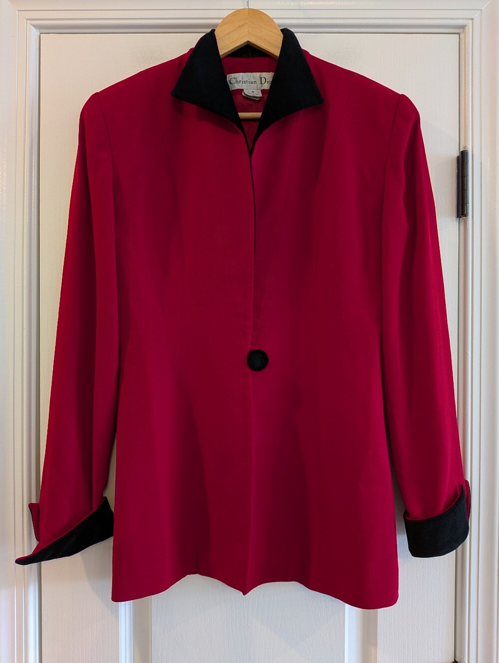 Vintage Christian Dior Red Wool Blazer Jacket Black Velvet Old Money Size 4